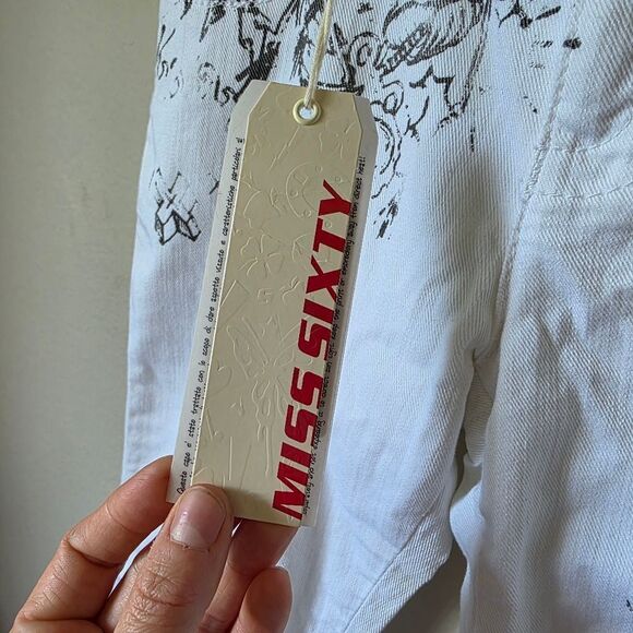 NWT Miss Sixty White And Black Tattoo Print Skinny Jeans With Zippers Size 25 - Picture 9 of 13